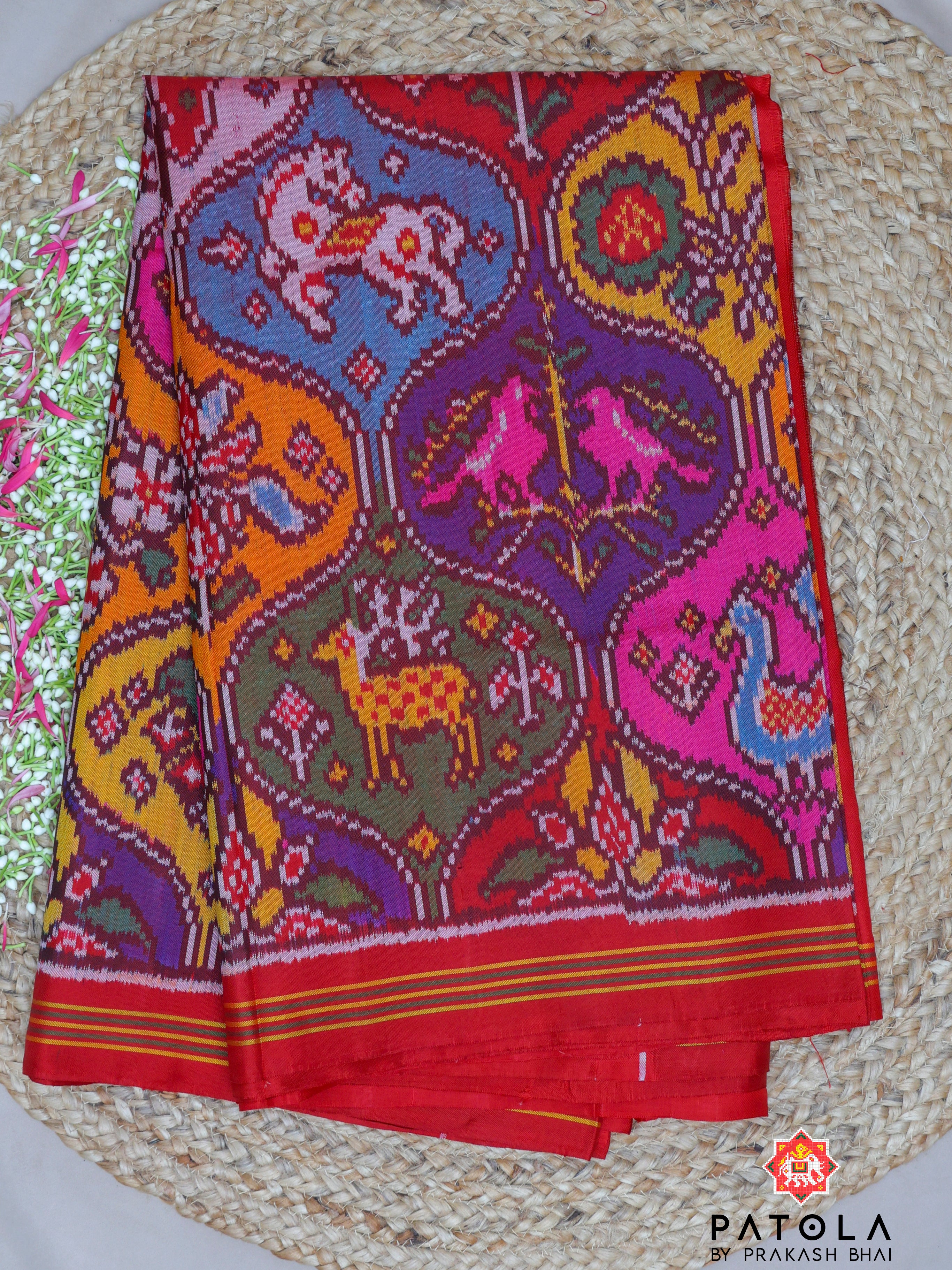 Masterpiece Multicolor Motifs Designer Semi Double Ikat Patola Saree